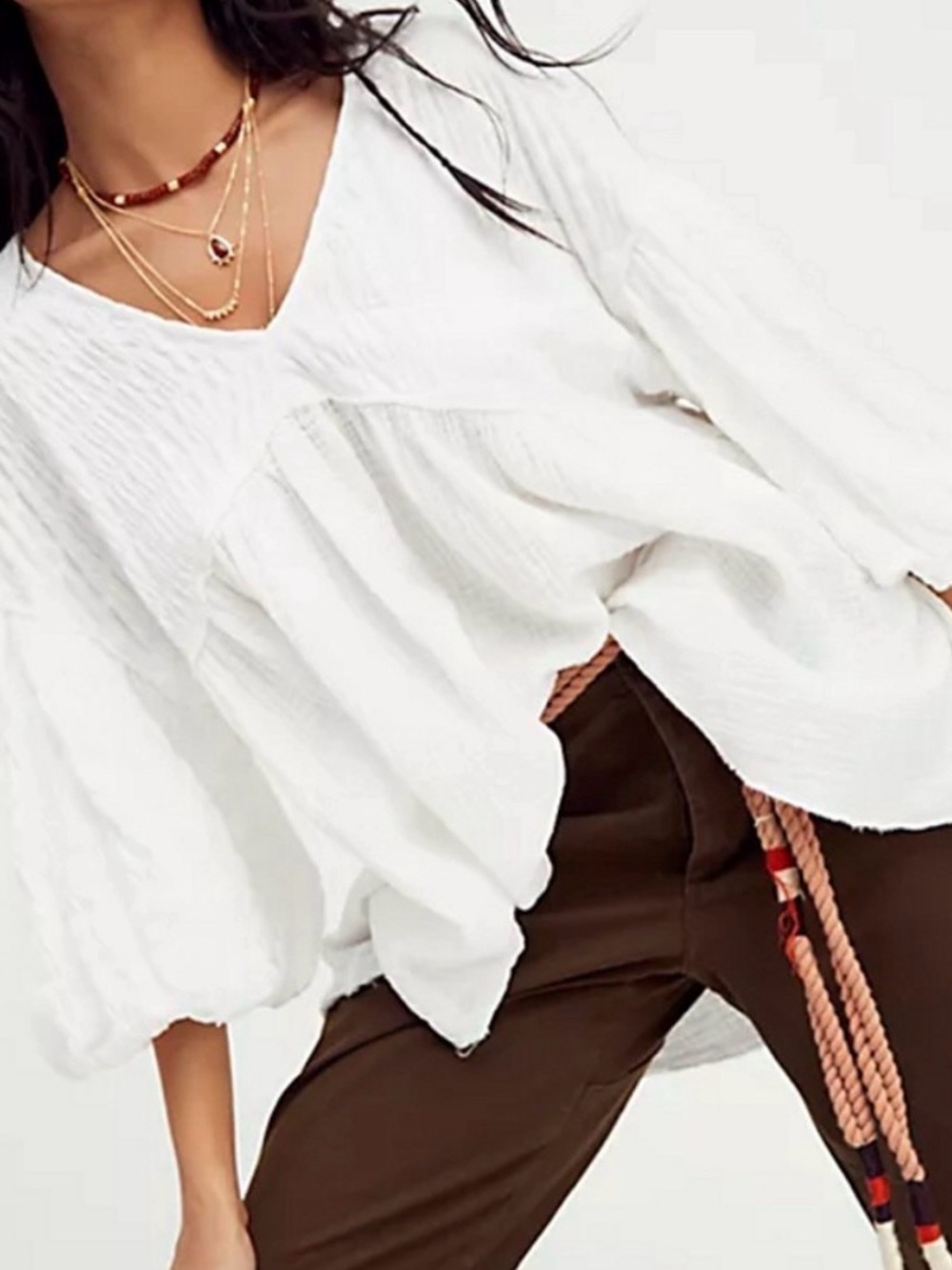 Free People Flower Power Top in White Size Medium Gauze Cotton